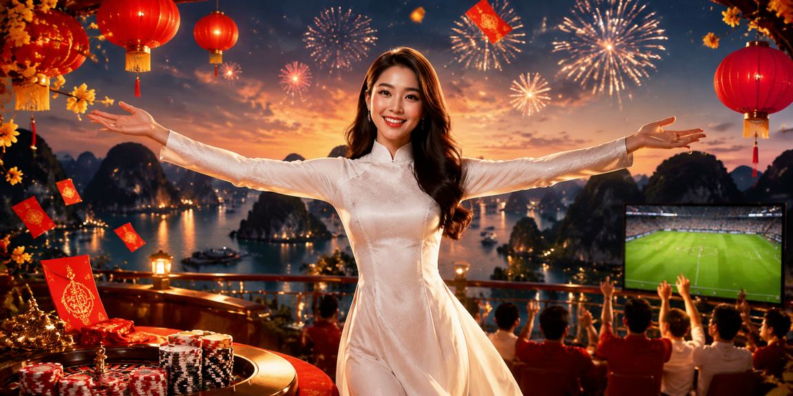 Phong bì đỏ may mắn và vịnh Hạ Long biểu trưng cho thưởng nạp tiền và phần thưởng nội địa Việt Nam