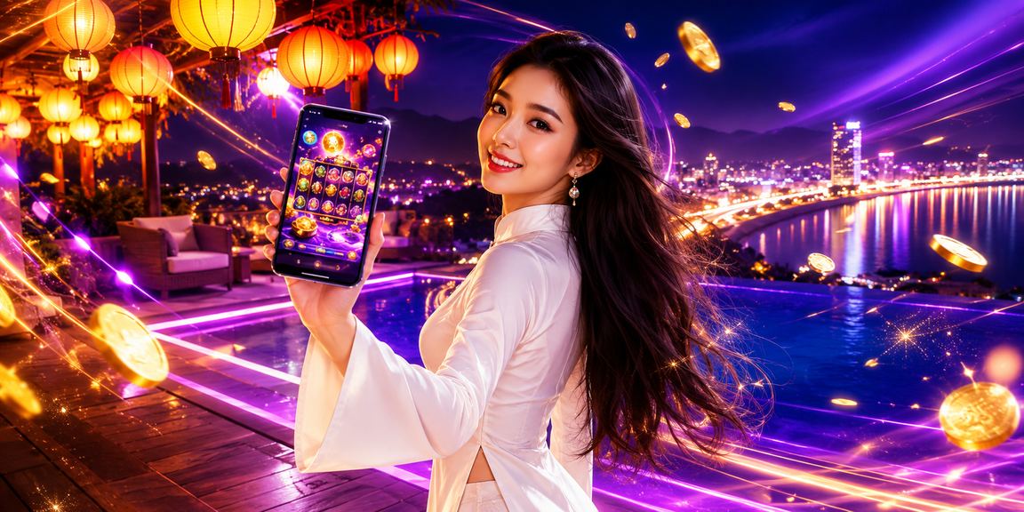 Người phụ nữ mặc áo dài xem ứng dụng cá cược tại Hội An trên điện thoại thông minh